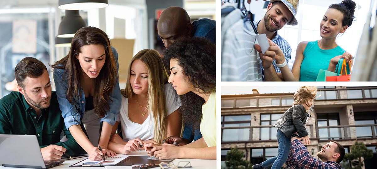 photos illustrant les tâches complexes des réunions, des courses et aller chercher enfant à l'ecole