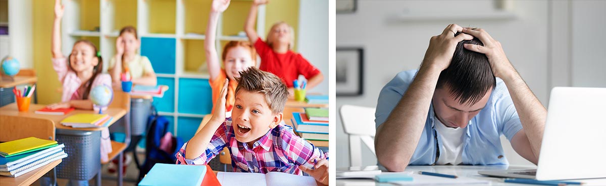 photos illustrant les plaintes des patients: perte de mémoire et enfant dissipé à l'école